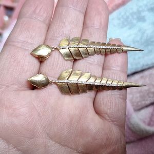 Brass & CZ Feather Earrings